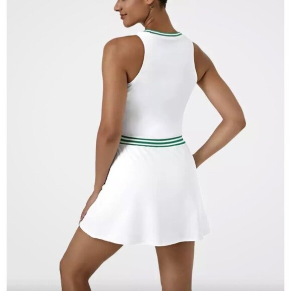 Halara Crew Neck Casual A Line Mini Mini Tennis Dress Sz Large Womens White & Gr - Picture 2 of 9